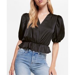 EXPRESS Satin Faux Wrap Peplum Thong Bodysuit
